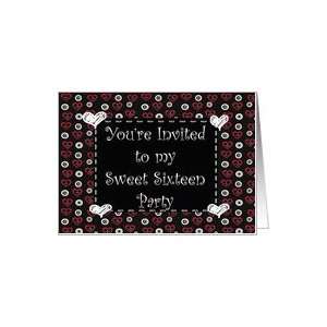  My Sweet Sixteen Party, cute invitation with hearts Card 