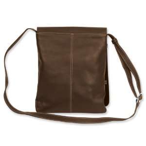  Brown Leather Slim Flap Over Messenger Bag Jewelry
