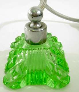 Vintage Green Depression Glass Perfume Bottle Atomizer  
