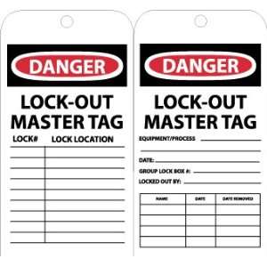   Prevention Tags, Danger Lockout Master Tag, 6X3, Unrip Vinyl, 25/Pk
