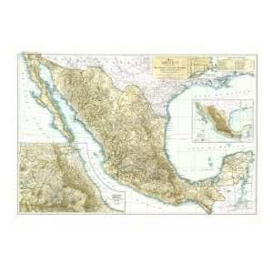 Mexico Map 1916 Giclee Poster Print, 24x18