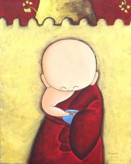 TINY BUDDHIST MONK~~Orig Naif Painting~~That Art NOVICA  