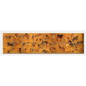 Horse cave painting, marble tiled mural 32 x 8 by Aristophanes 