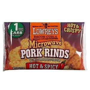 Lowreys Bacon Curls, Microwave Pork Rinds (18 Bags), Hot & Spicy, 1 