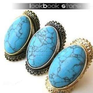   Punk Womens Artsy Oval Stone Turquoise Blue Knuckle Rings  