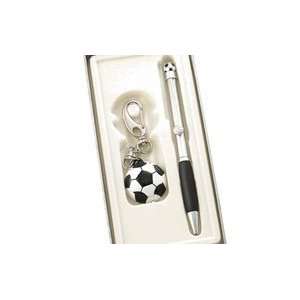 Free Personalized Black Soccer Ball Point Pen & White/Black Key Chain 