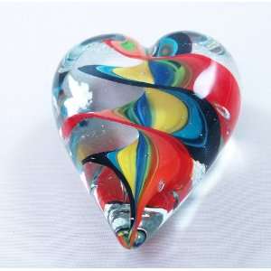  Murano Design Rainbow Spiral Ribbon Heart Paperweight PW 