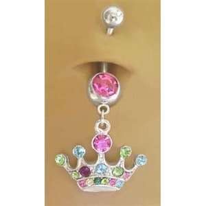 Multi color Crown Tierra Princess dangle Belly navel Ring piercing bar 