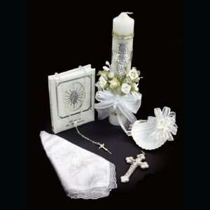  Silver Plated Baptismal Gift Set in Spanish with Decorated 