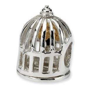 Silver Reflection Beads Collection Bird in Cage (14k Gold Accent) Bead 