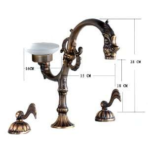  Two Handles Antique Brass Widespread Bathroom Sink Faucet 