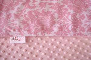 Simply Plush Minky Pink & White Damask Blanket Throw  