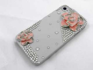 3D Bling Rhinestone Flower Design Hard Case Cover for iPhone 4, 4S 