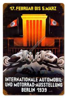1939 German Car Show Vintage Tin Sign  