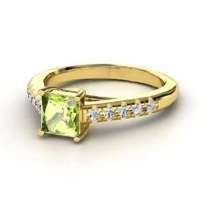  Avenue Ring, Princess Peridot 14K Yellow Gold Ring with 