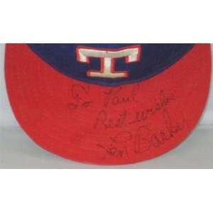 Len Barker Signed Game Used Texas Rangers Cap Psa Coa   Autographed 