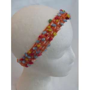  Crochet and Beaded Headband   Adjustable Headband, Orange 
