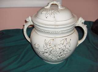   Ware Baltimore Pottery 1800?s Ivory Floral Toulon Large Chamber Pot