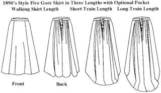 1890s Victorian Skirt  Walking, Short & Long Train 2 36  