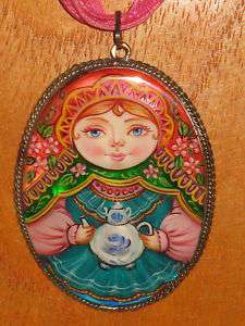 Russian hand painted BABUSHKA DOLL pendant Tea Pot GIFT  