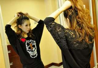 New Womens Korean Style Cool Skull Bat Long Sleeve T shirt Top XS S 