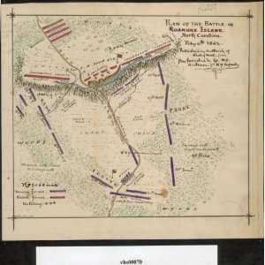  Civil War Map Plan of the Battle of Roanoke Island. North 