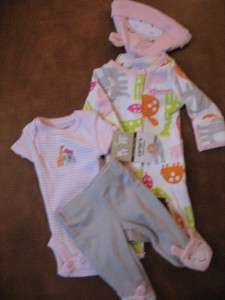 CARTERS Girls Preemie Reborn Baby Animals Outfit 4 Piece Set Layette 