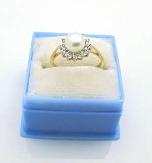 Estate 14k Yellow Gold Pearl with Diamond Accent Ring  