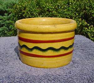 Yellow Ware Stoneware Butter Crock with Slip Banding  