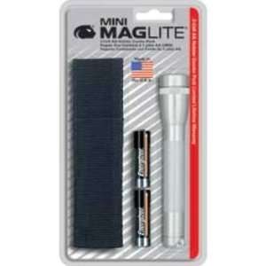   Mini Silver Maglite Two AA Cell Flashlight w/Holster