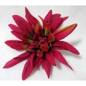  NEW Dark Pink and Green Dahlia Flower Hair Clip, Limited 