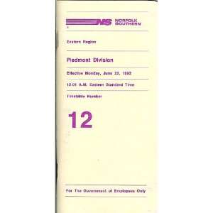  Norfolk Southern Timetable #12 Piedmont Division from 1992 