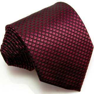 Solid Checked Burgundy Crimson Black Jacquard Woven 100% Silk Mens 