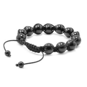 Tibetan Knotted Bracelet   Black Onyx w/ Black String   Bead Size 