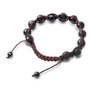  Tibetan Knotted Bracelet   Cut Onyx w/ Brown String   Bead 