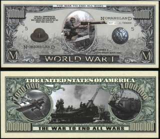 WORLD WAR I MILLION NOVELTY DOLLAR BILL  Lot of 2 Bills  
