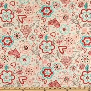  44 Wide Moda Giddy Hearts Flowers Whip Cream Fabric By 