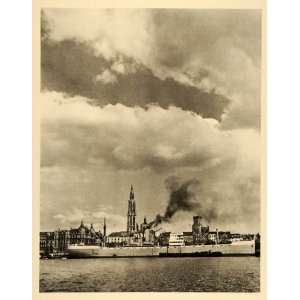  1935 Ship Harbor Antwerp Belgium Sea Port Photogravure 