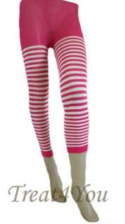 Brand New Pink White Striped Capri Style Leggings Footless Tights