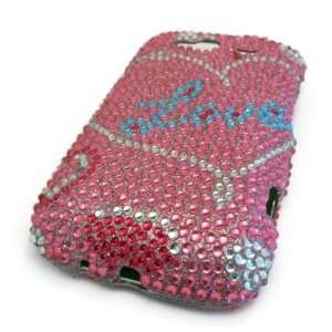  HTC Wildfire S Pink Love Heart Bling Jewel Gem Case Cover 