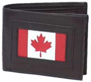 Genuine Leather Lambskin Mens Wallet BLACK CANADA FLAG #4243  