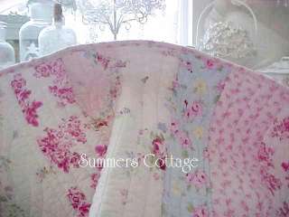 SHABBY BEACH COTTAGE BLUE PINK ROSES CHIC TWIN QUILT  