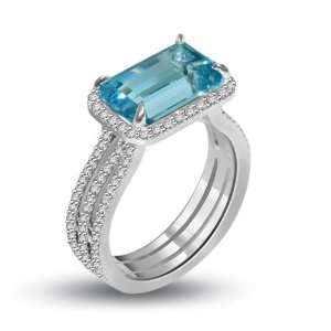 6.0 Ct Blue Topaz & Diamond Fashion Ring in Platinum 