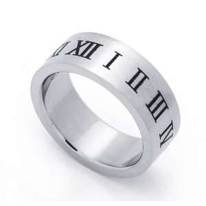 6MM Stainless Steel Roman Number Flat Wedding Band Ring (Size 7 to 14 