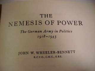 WW2 Book Nemesis of Power Wheeler Bennett HB/DJ 1964  