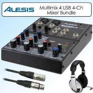  Alesis MULTIMIX4U Multimix 4 USB 4 Channel Mixer Bundle 
