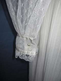 Vtg White PRAIRIE Wedding Sheer Crinkle GAUZE Boho Mesh Lace Maxi 