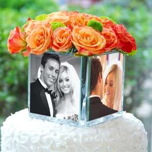 Square Photo Glass Vase Cake Top Topper   Wedding Party  