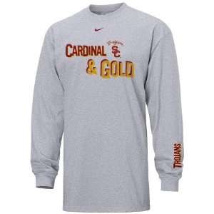  Nike USC Trojans Ash Color Graphics Long Sleeve T shirt 
