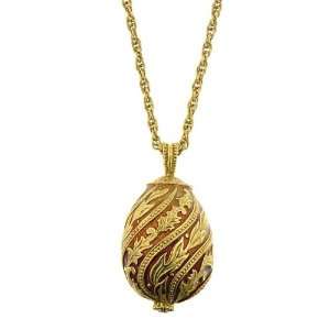  Peach Crystal Filigree Fabergé Inspired Egg Gold Necklace 